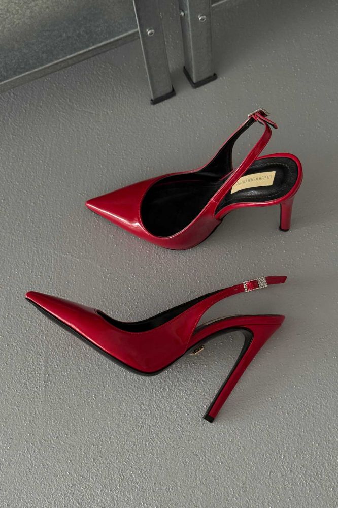 OwenGrid Stoned Buckle Thin Heel Patent Leather Stiletto Heel