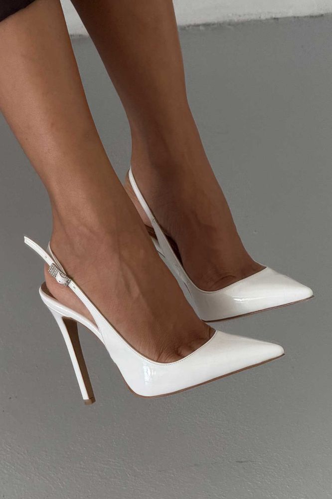 OwenGrid Stoned Buckle Thin Heel Patent Leather Stiletto Heel