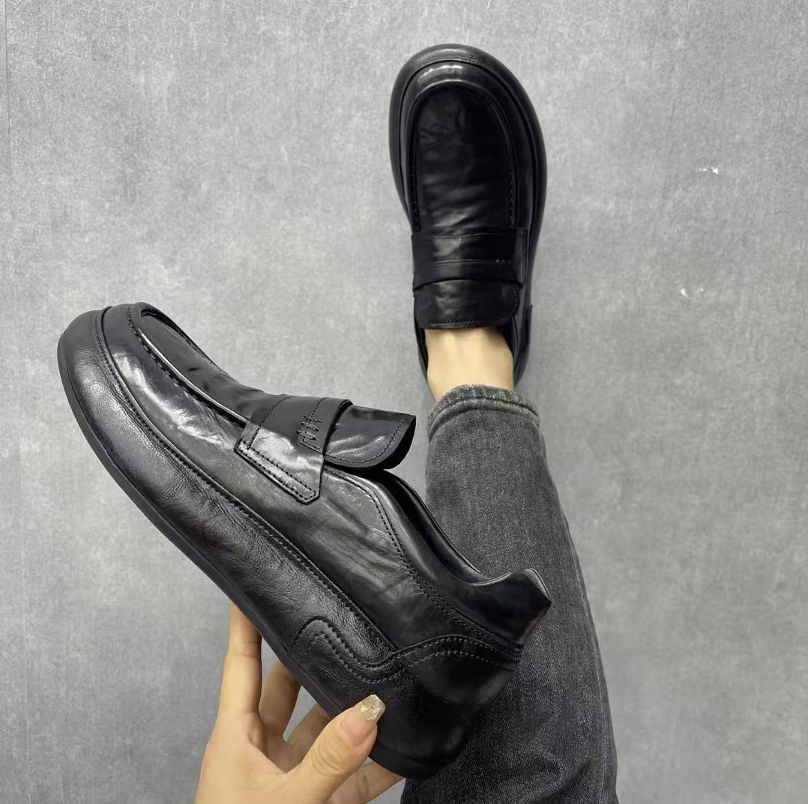 Men's Thick-soled Cowhide Business Casual Shoes