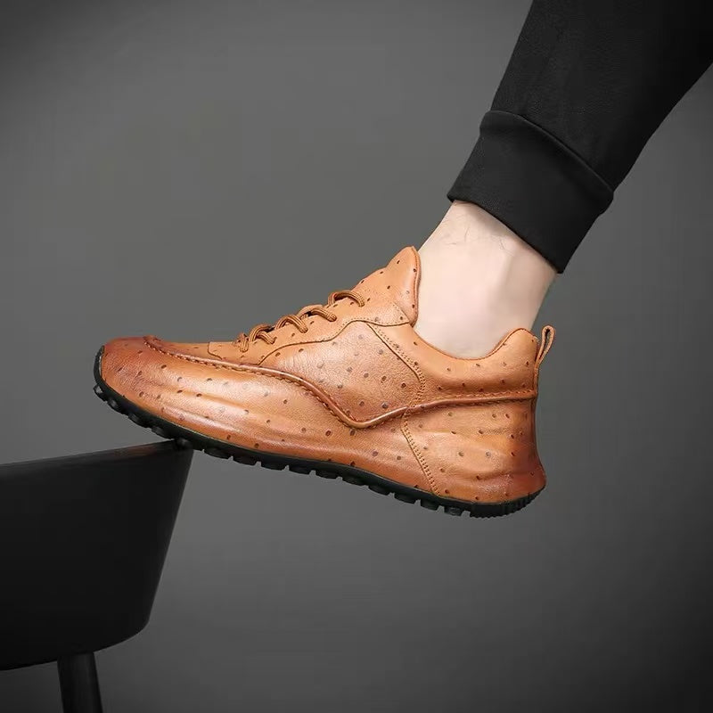 Men's Ostrich Leather Platform Casual Sneakers