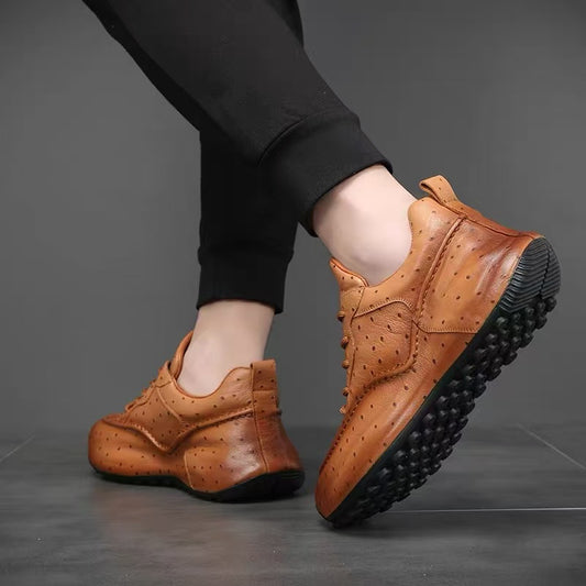 Men's Ostrich Leather Platform Casual Sneakers