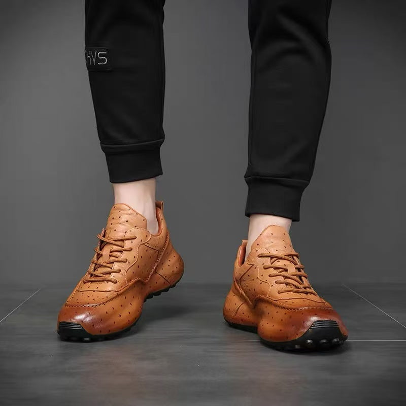 Men's Ostrich Leather Platform Casual Sneakers