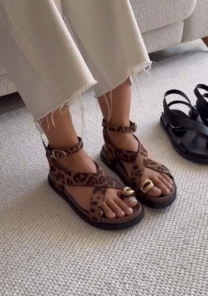 Women's Cowhide Flat Adjustable Sandals