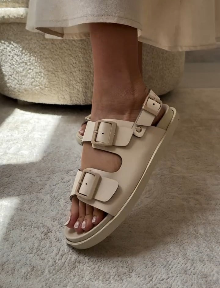 Women's Cowhide Adjustable Flat Sandals