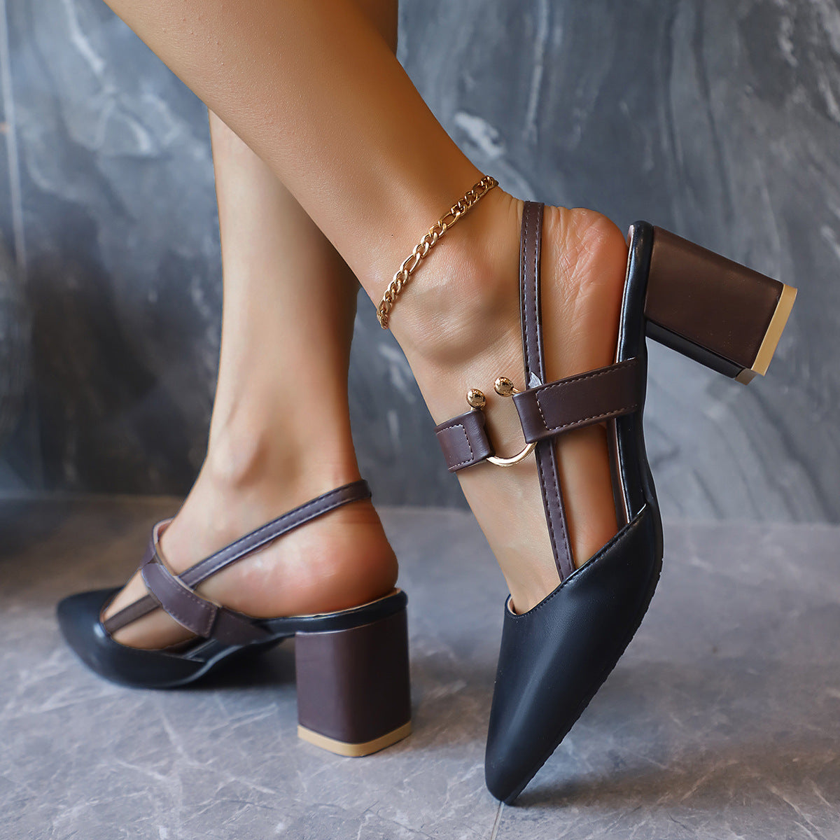 Pointed-Toe Single-Ankle-Strap Roman Heels