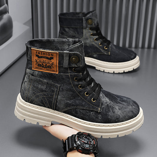 OwenGrid Men's Fashionable Denim Design Lace Up Boots