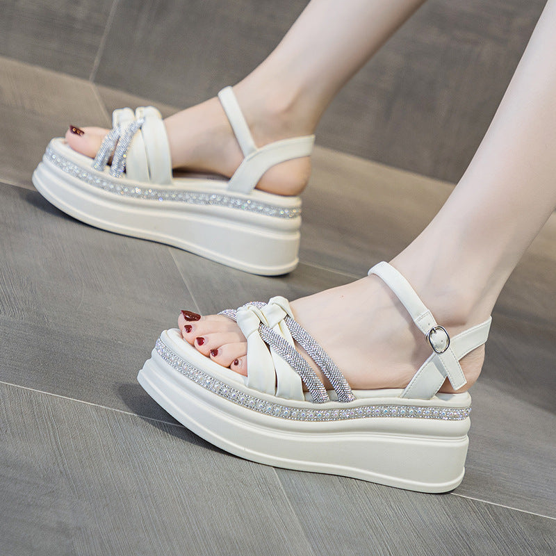 Women's Soft-Sole Rhinestone Heightening Roman Sandals