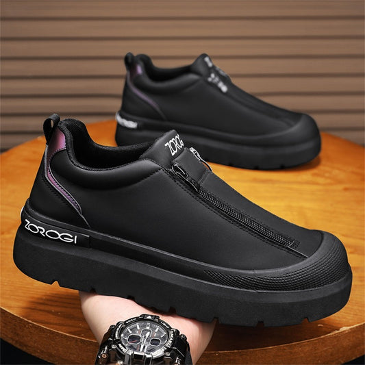 OwenGrid Men's Vintage Sporty Side Zipper Non-Slip Casual Leather Shoes