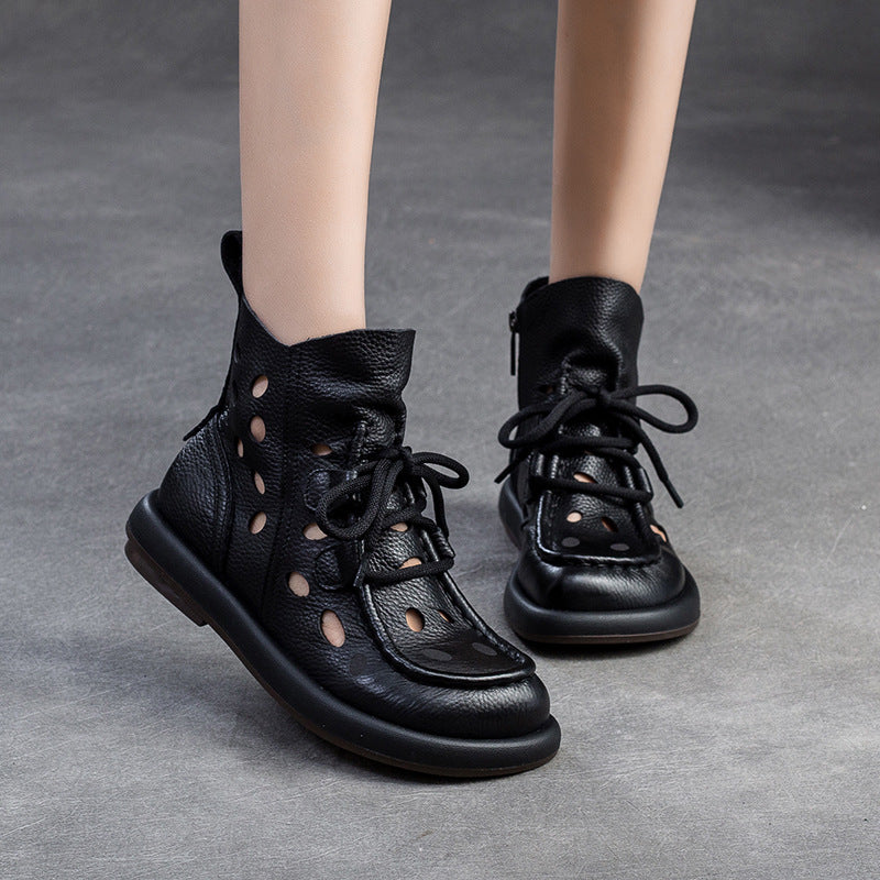 Women's Vintage Cutout Soft Cowhide Ankle Boots