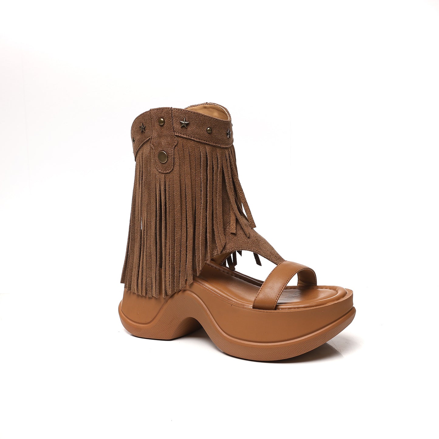 Women's Tassel Rivet Platform Roman Sandal Boots