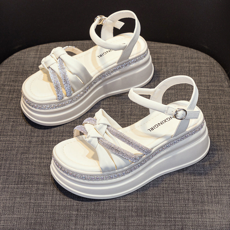 Women's Soft-Sole Rhinestone Heightening Roman Sandals