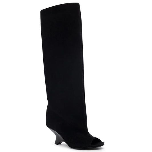 Women's Long Faux Suede Open Toe Boots