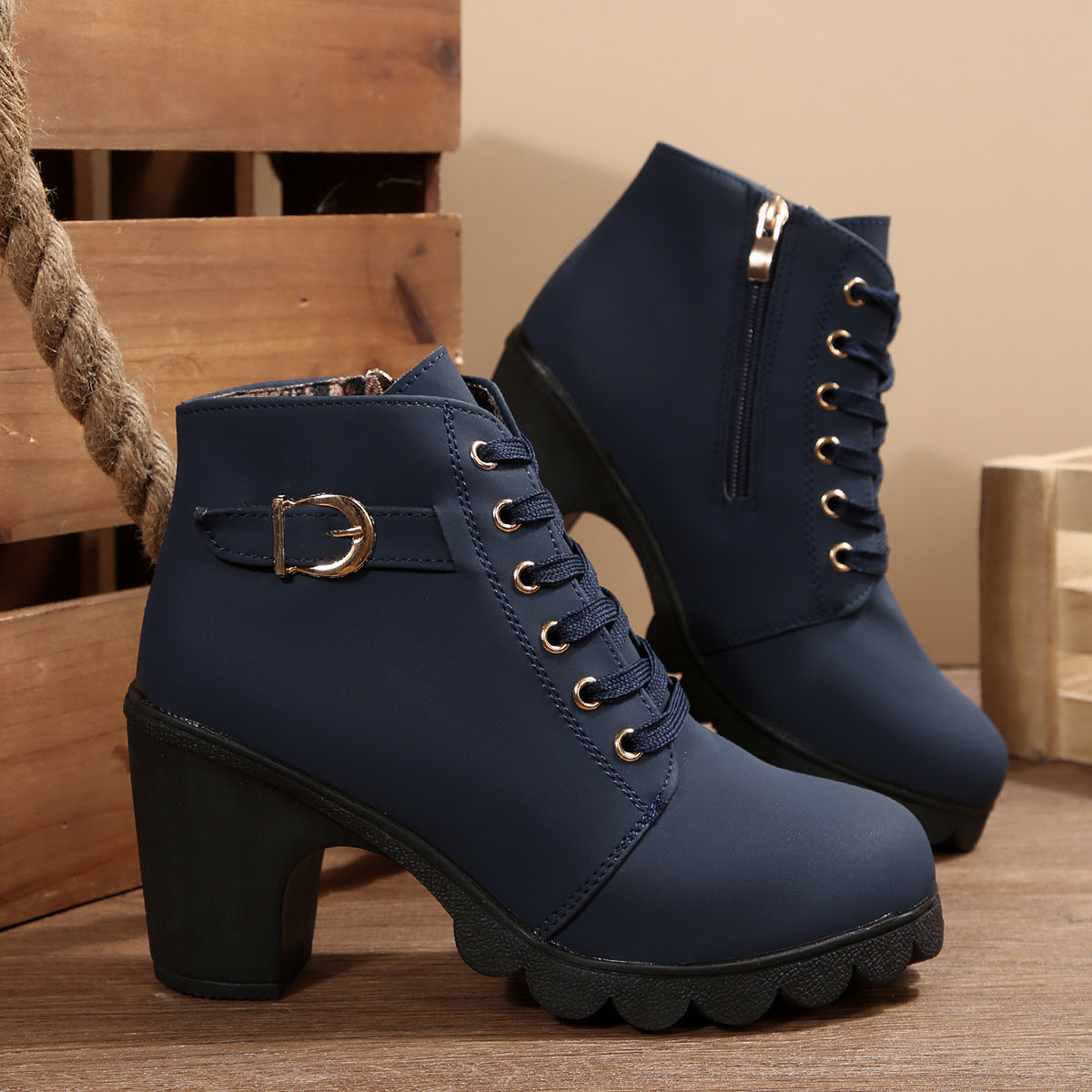 Women's Lace-Up Chunky Heel Ankle Boots