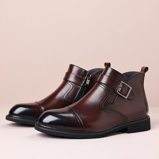 OwenGrid Men's Genuine Leather Vintage Formal Chelsea Boots
