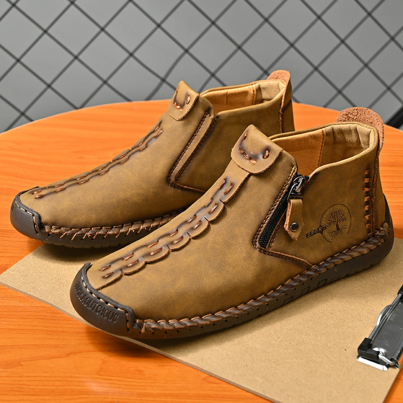 Unisex Handmade Zippered Cowhide Boots