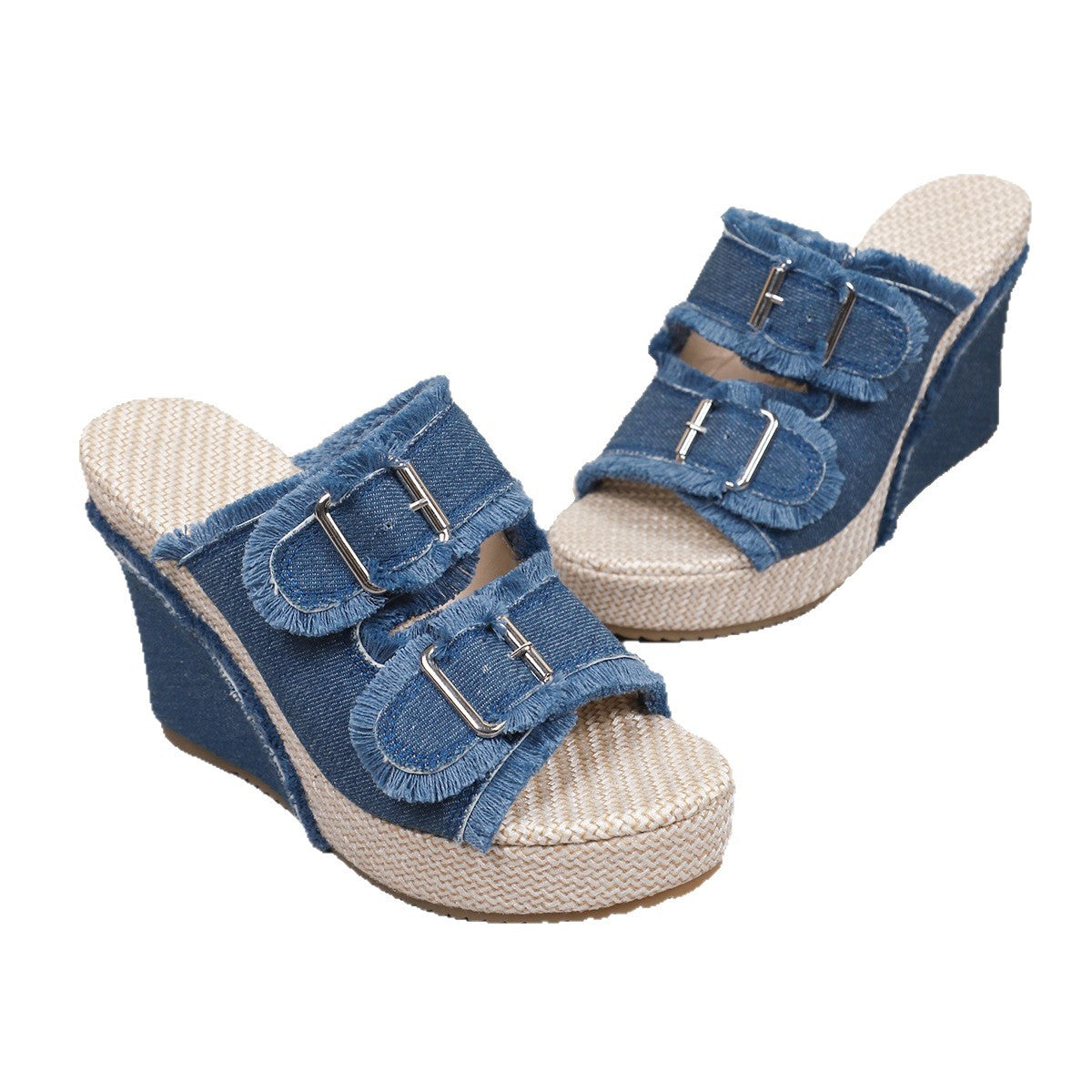 Women's Denim Wedge Slip-On Sandals