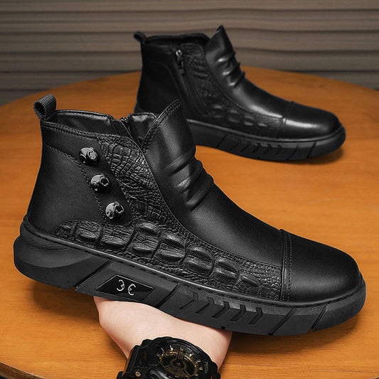 OwenGrid New Men's High-Top Soft-Soled Leather Martin Boots