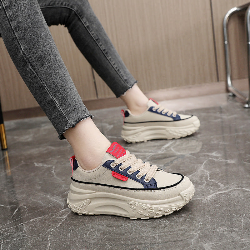 Women's Autumn Thick-soled Leather Sneakers