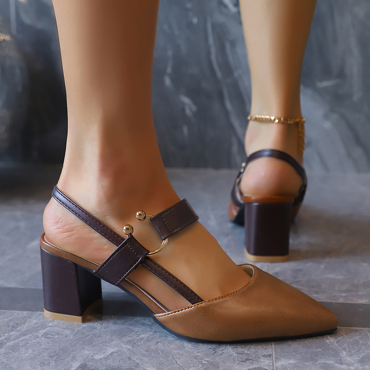Pointed-Toe Single-Ankle-Strap Roman Heels