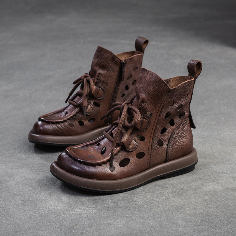 Women's Vintage Cutout Soft Cowhide Ankle Boots
