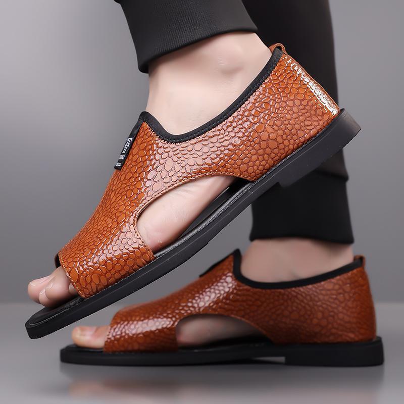 OwenGrid Men's Causal Leather Outdoor Lightweight Arch Support Sandals