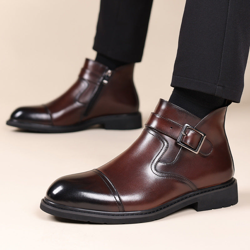 OwenGrid Men's Genuine Leather Vintage Formal Chelsea Boots