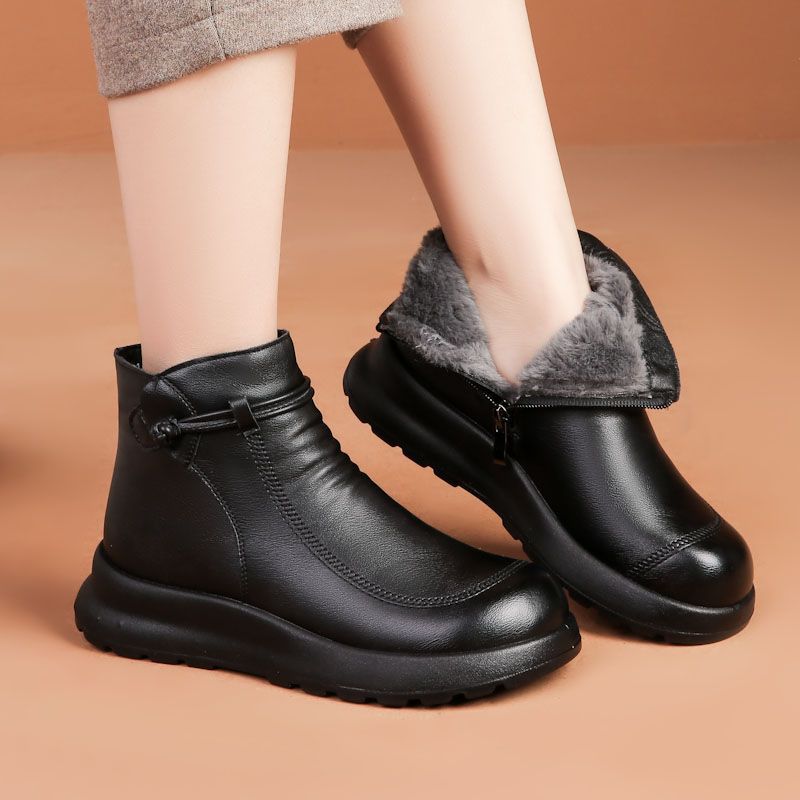 Women's Fleece-Lined Non-Slip Leather Ankle Boots