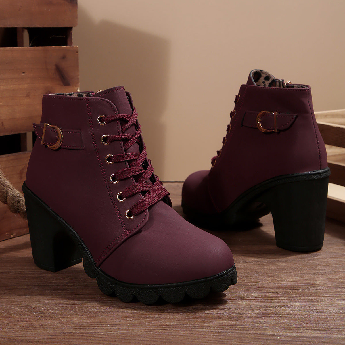 Women's Lace-Up Chunky Heel Ankle Boots