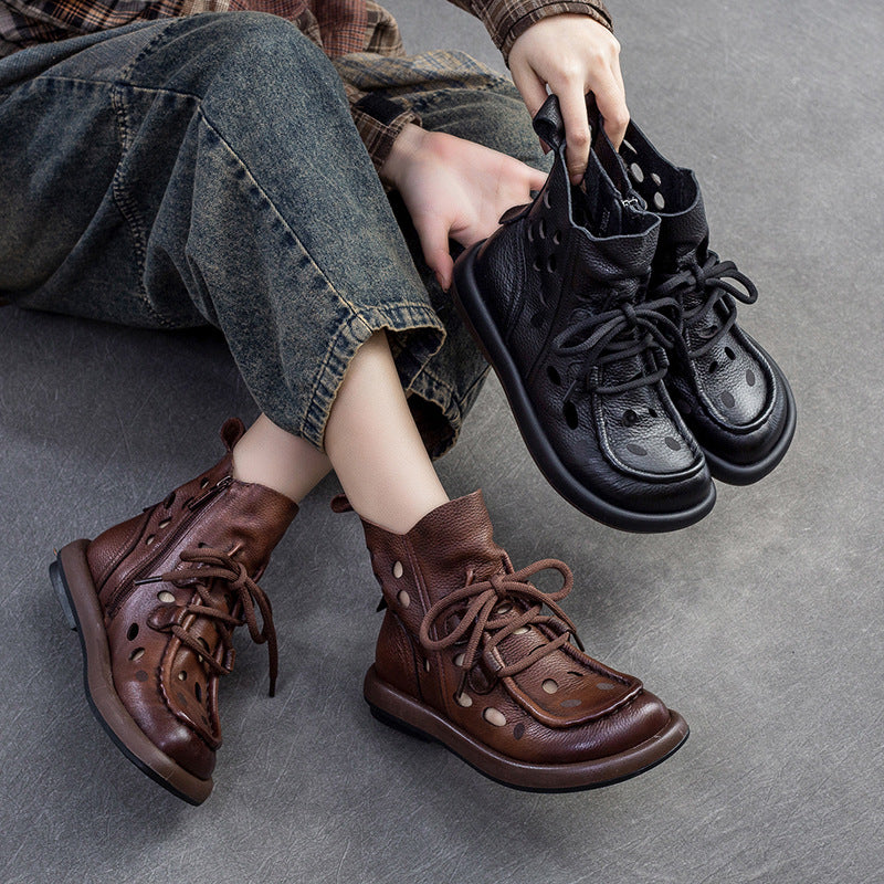 Women's Vintage Cutout Soft Cowhide Ankle Boots