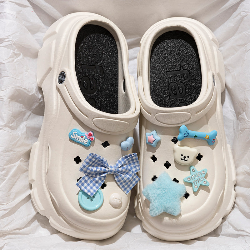 Blue Plush Star Platform Clogs