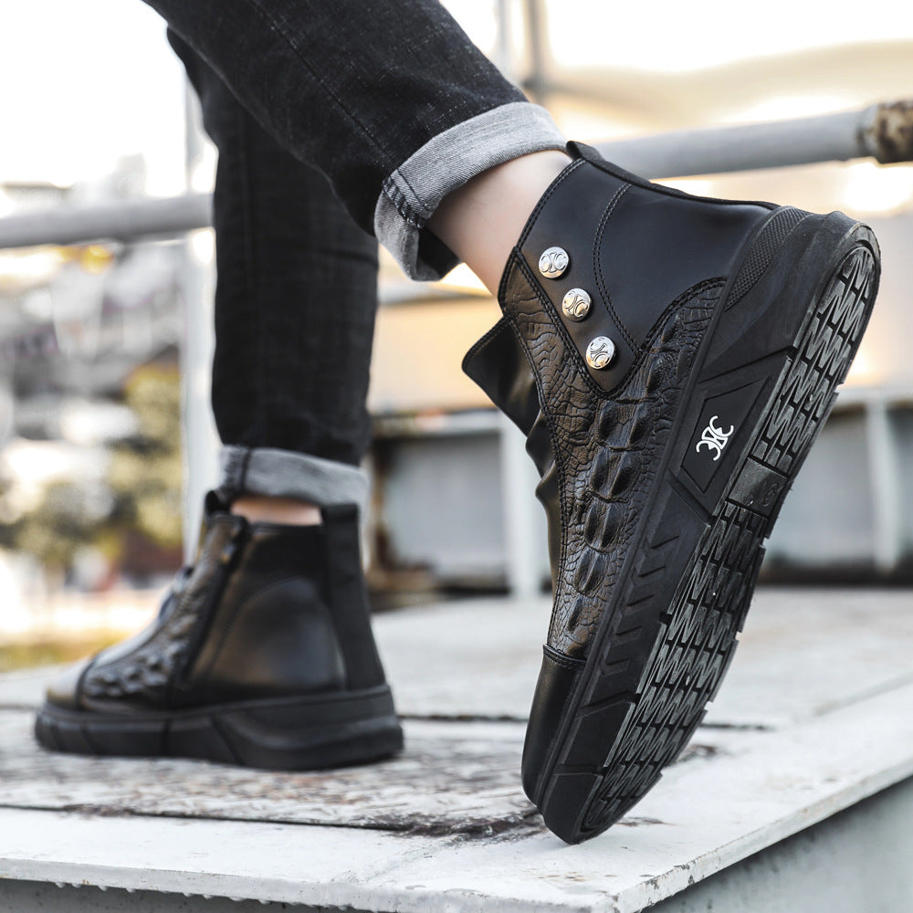 OwenGrid New Men's High-Top Soft-Soled Leather Martin Boots