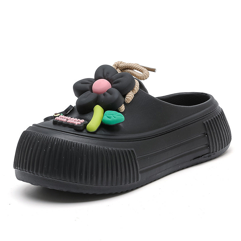 OwenGrid Women's Flower Embellished Platform Slip-On Sandals