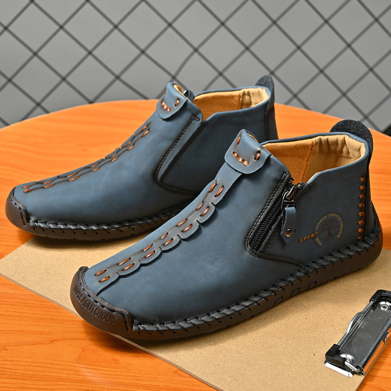 Unisex Handmade Zippered Cowhide Boots