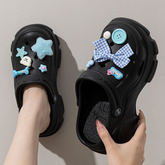 Blue Plush Star Platform Clogs