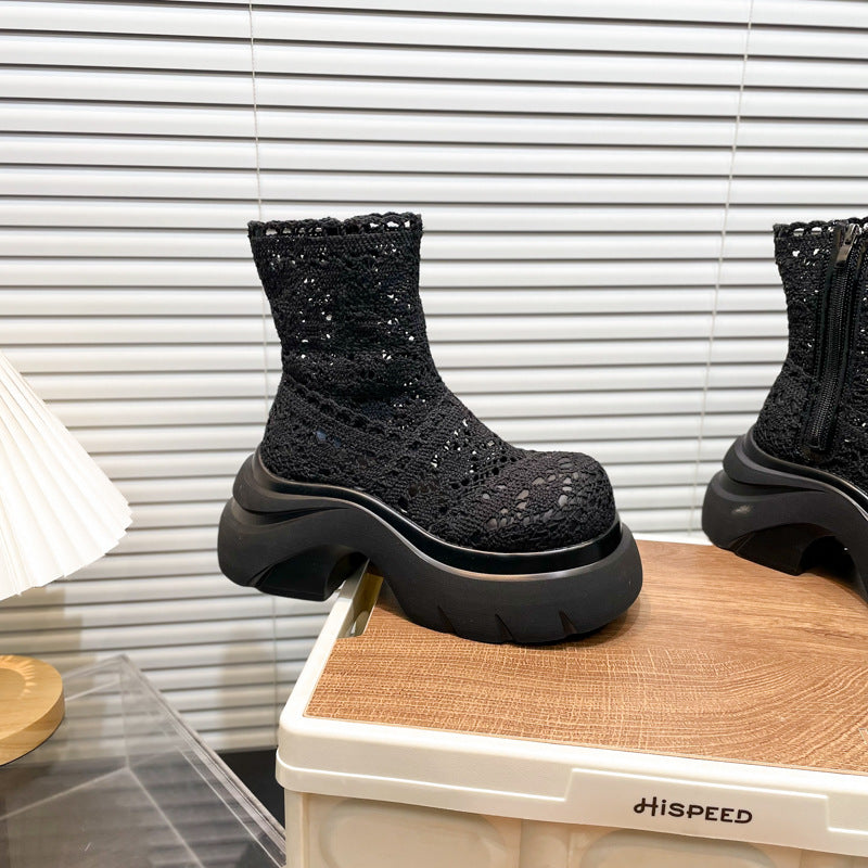Women's Thick-soled Lace Mesh Breathable Martin Boots