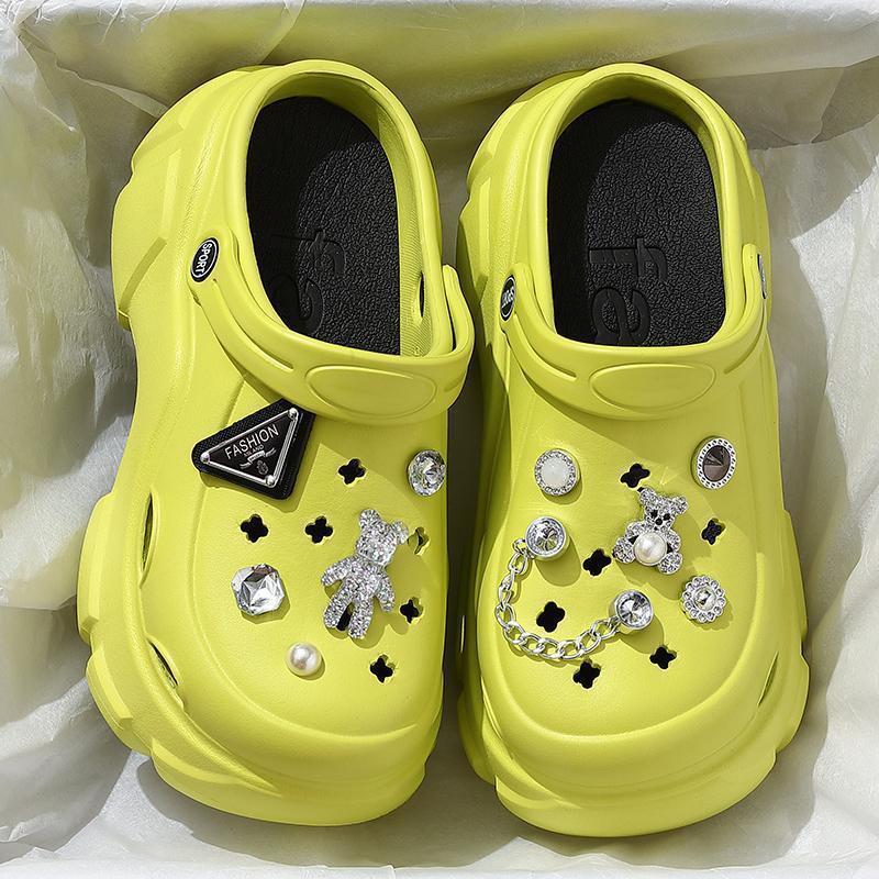 Blue Plush Star Platform Clogs