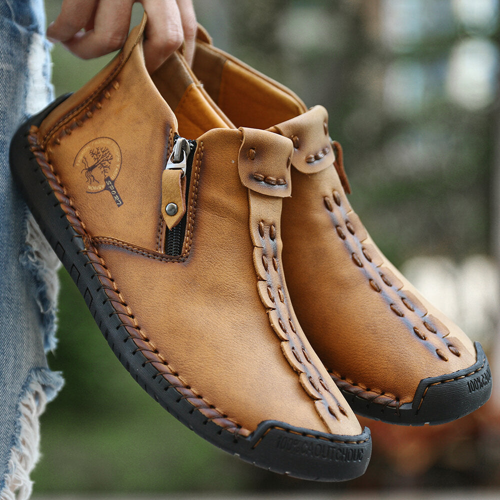 Unisex Handmade Zippered Cowhide Boots