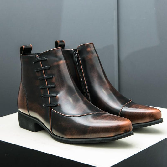 OwenGrid Men's Side Zipper Retro Pointed-toe Casual Martin Boots