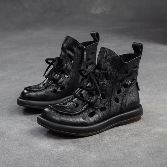 Women's Vintage Cutout Soft Cowhide Ankle Boots