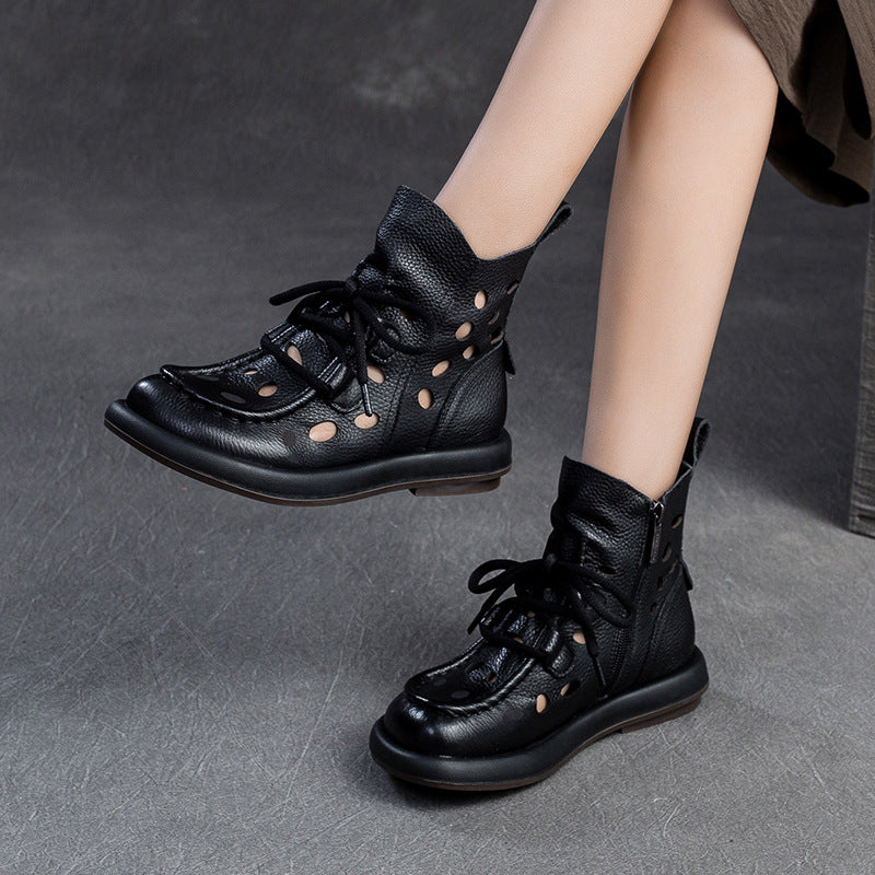 Women's Vintage Cutout Soft Cowhide Ankle Boots