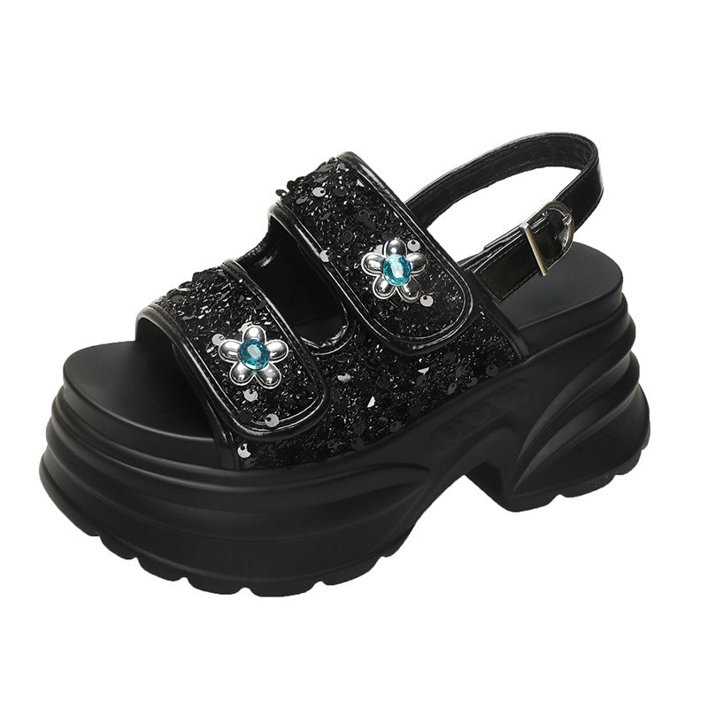Women's Platform Lightweight Sandals with Sequined Rhinestones