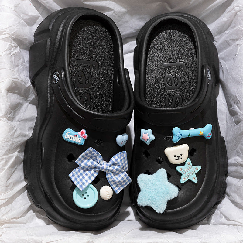 Blue Plush Star Platform Clogs