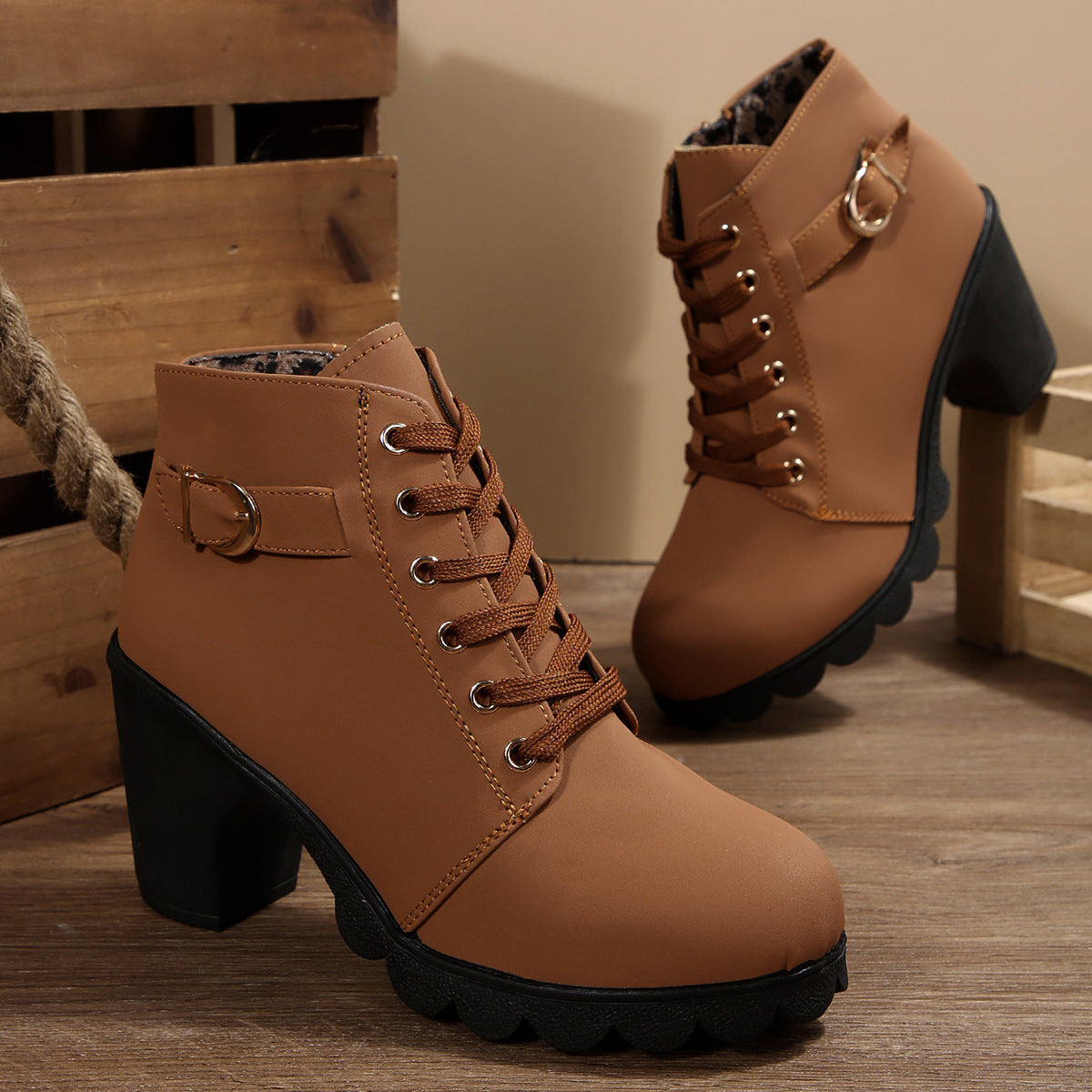 Women's Lace-Up Chunky Heel Ankle Boots