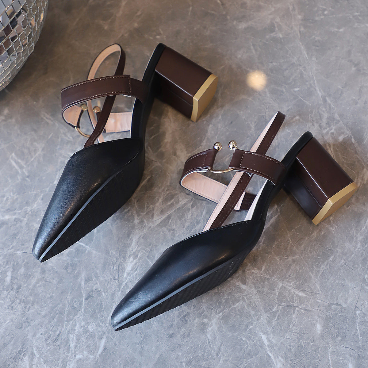 Pointed-Toe Single-Ankle-Strap Roman Heels