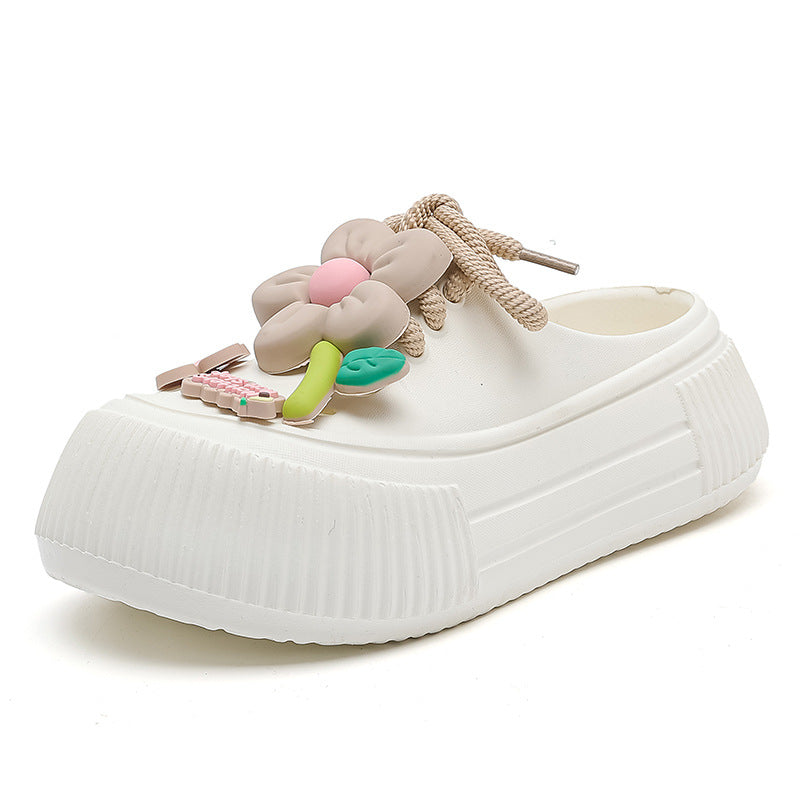 OwenGrid Women's Flower Embellished Platform Slip-On Sandals