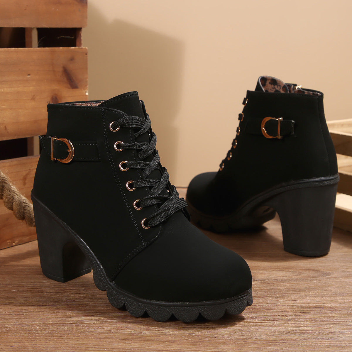 Women's Lace-Up Chunky Heel Ankle Boots