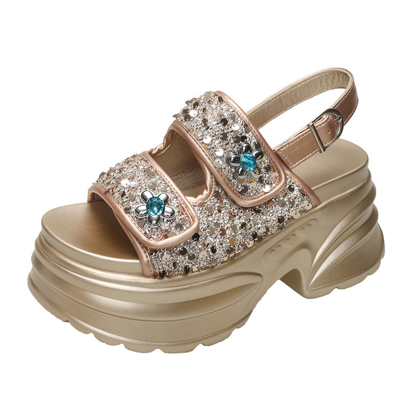 Women's Platform Lightweight Sandals with Sequined Rhinestones