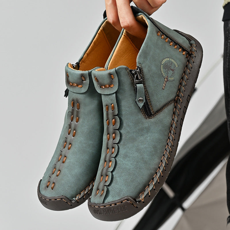Unisex Handmade Zippered Cowhide Boots