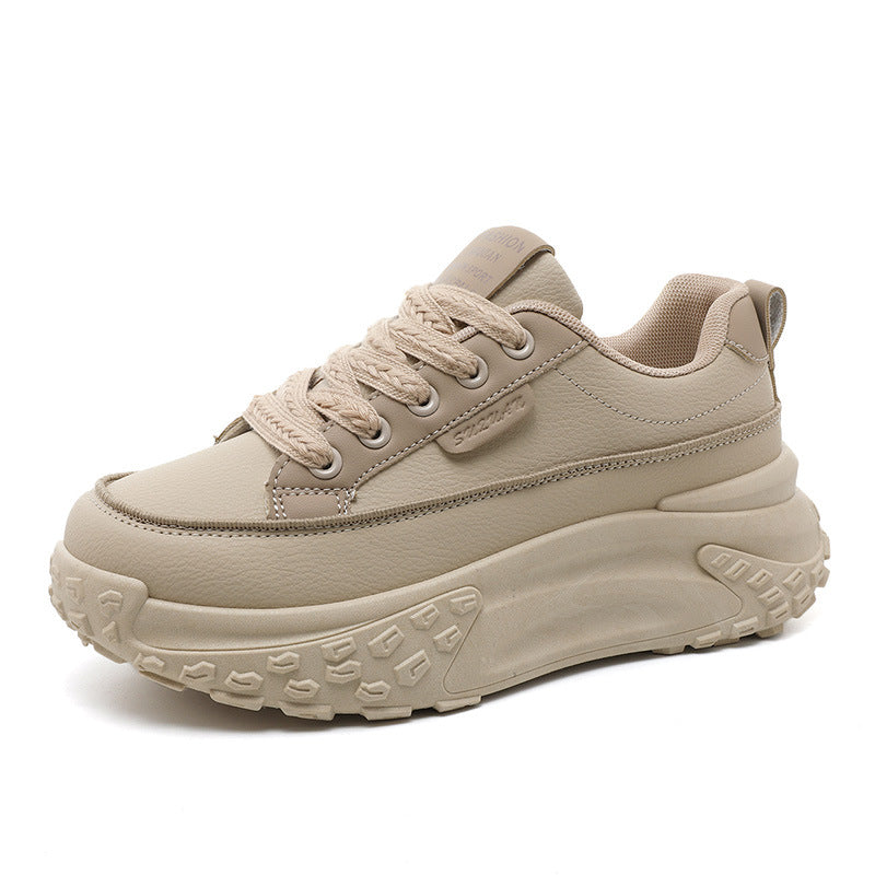 Women's Autumn Thick-soled Leather Sneakers