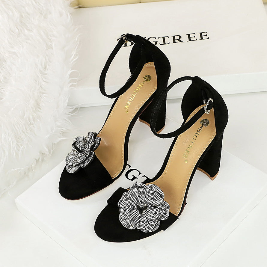 Women's Pointed Toe Rhinestone Flower High Heel Sandals